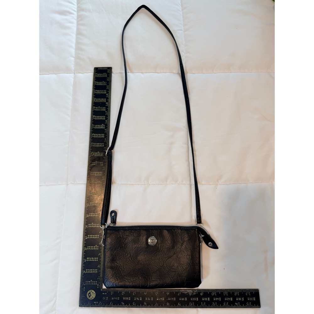 Stone Mountain Black Faux Leather Triple Compartment Crossbody Bag Small